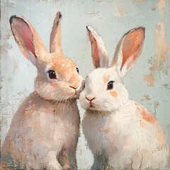 Sticker - Adorable Bunnies: A Sweet Painting of Two Rabbits