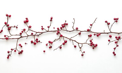 Poster - Red berries adorn a long bare branch against white