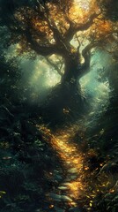 Canvas Print - Enchanted Forest Path: A Magical Journey Through Golden Woods