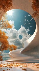 Canvas Print - Autumnal Stairway to Heaven: Modern Architecture and Nature's Embrace