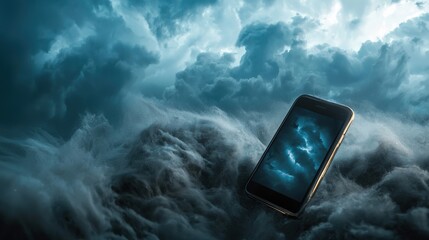 Aufkleber - A tornado warning alert displayed on a smartphone against a stormy background.