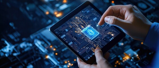 Aufkleber - A tech-savvy individual programming a smart home system on a tablet.