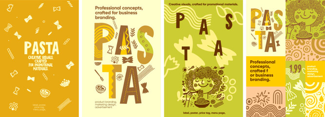 pasta. fun and playful pasta-themed designs with hand-drawn elements, ideal for food packaging, post