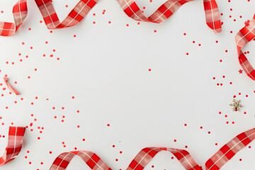 Wall Mural - elegant red new year's background with new year's tartan ribbon. illustration of new year's decorati