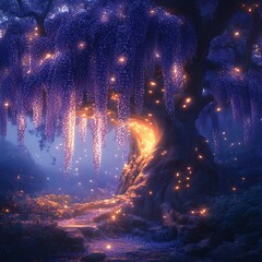 Sticker - Wisteria glowing forest mystical ancient tree high resolution hd image