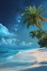 Sticker - Beach at night with palm trees