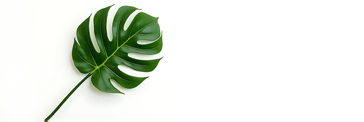 Wall Mural - Beautiful monstera leaves branch in a striking tropical arrangement against a crisp white background perfect for decoration designs._00001_