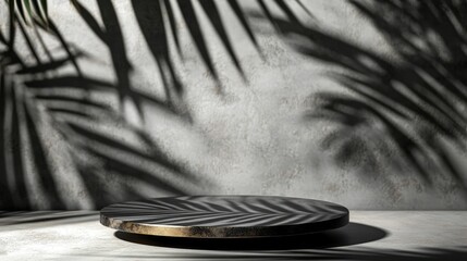 Aufkleber - Premium empty podium with tropical palm shadows on gray wall for cosmetic product display minimal abstract background design