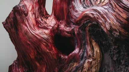 Aufkleber - Textured natural red wood with intricate patterns and a hollow detail showcasing the beauty of organic materials in design.