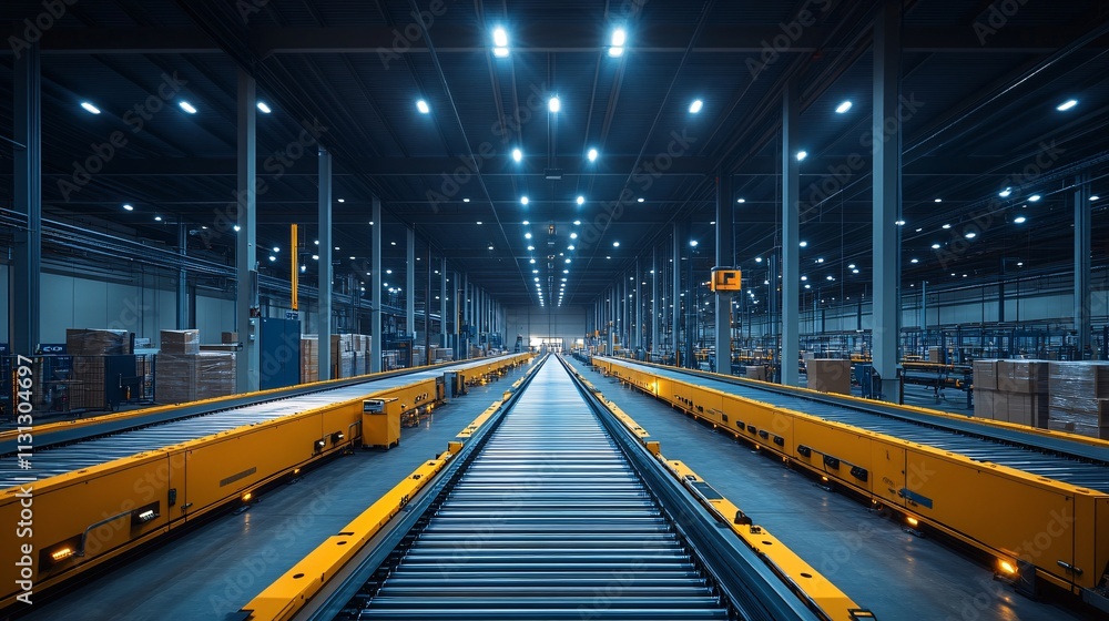 High-tech sorting facility with conveyor belts and automated systems ...