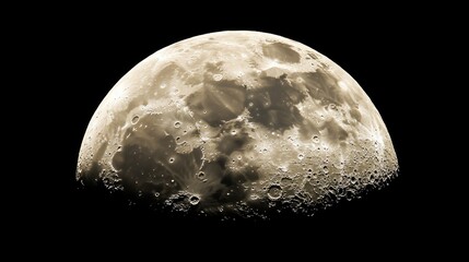 Wall Mural - Half Moon Illuminated Against Black Background Capturing Lunar Craters and Textures of Earth's Only Natural Satellite