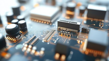 Wall Mural - close-up view of a circuit board with cpu and electronic components showcasing technology and innova