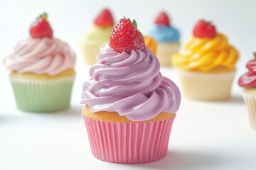 Wall Mural - Cupcakes with strawberry topping