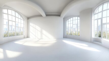 Leinwandbilder - Spherical HDRI panorama of an empty bright interior room with large windows ideal for office, store, or clinic in equirectangular projection