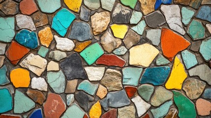 Aufkleber - Colorful Mosaic Stone Wall Texture Ideal for Backgrounds and Design Projects