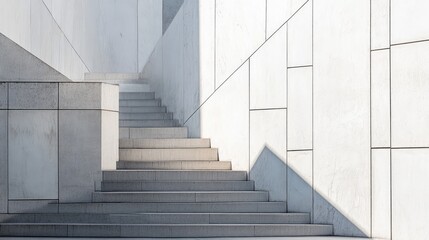 Aufkleber - Abstract architectural composition featuring geometric lines and stairs illuminated by natural light creating dynamic shadows.