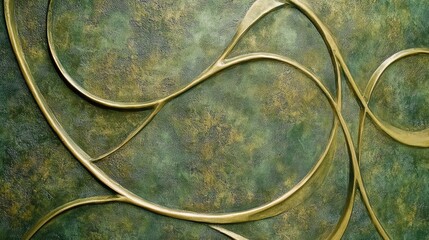 Aufkleber - Decorative stucco wall texture in green and gold with flowing lines for artistic background designs and interior decor inspiration