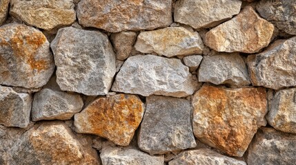Poster - Rustic natural stone wall texture featuring various sizes of granite rocks in earthy tones ideal for architectural and design backgrounds