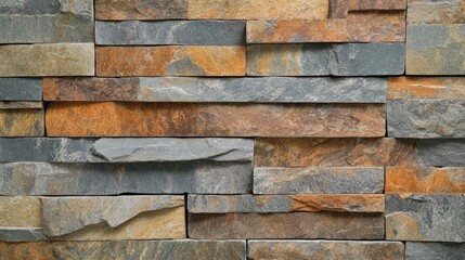 Poster - Natural textured rock wall featuring a blend of brown, orange, and grey tones ideal for architectural and design projects.