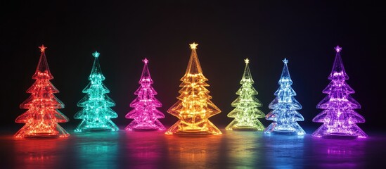 Aufkleber - Colorful illuminated Christmas tree decorations glowing against a dark background creating a festive holiday ambiance for celebrations.
