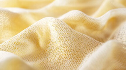 Aufkleber - Coarse yellow textile fabric with wavy folds and mesh texture creating a soft and elegant background for design and textile projects