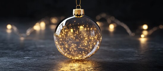 Poster - Elegant Christmas ornament mockup with golden lights on dark background showcasing festive decorations and holiday spirit.