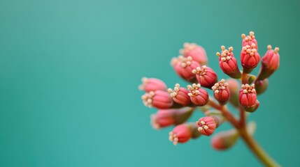 Leinwandbilder - Minimalist floral composition of Lagurus against a soft green background highlighting delicate pink buds and natural beauty.