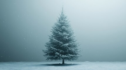 Aufkleber - Snowy Christmas Tree in Foggy Landscape for Holiday-Themed Designs and Seasonal Decorations