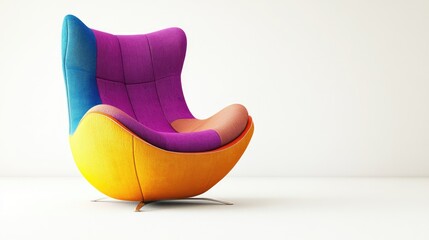 Aufkleber - Vibrant modern designer armchair featuring a colorful fabric design against a minimalist white background