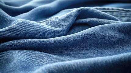 Poster - Textured close up of soft blue denim fabric showcasing intricate details and natural folds for fashion and textile backgrounds