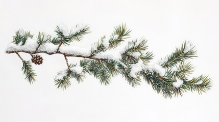 Aufkleber - Snow-covered pine branch with a pine cone showcasing winter beauty and holiday spirit in a serene snowy landscape