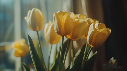 Aufkleber - Yellow Tulips in Soft Focus with Natural Light Capturing Floral Beauty and Serenity