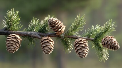 Aufkleber - Pine tree branch adorned with cones showcasing natural beauty and festive charm for holiday or winter themed design elements.