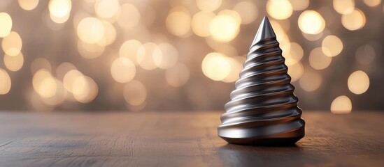Aufkleber - Modern metallic Christmas tree decoration on a wooden table with blurred bokeh light background for festive seasonal themes