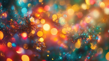 Aufkleber - Colorful bokeh lights on a Christmas tree creating a festive and cheerful holiday atmosphere with a soft glowing blurred background.