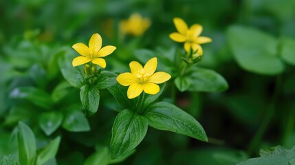 Wall Mural - yellow wildflower cluster with green foliage in a natural setting creating a vibrant background for 