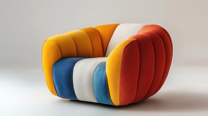 Aufkleber - Vibrant modern armchair with colorful design showcasing plush upholstery in a minimalist setting