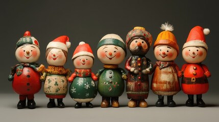 Aufkleber - Vintage Christmas toy decorations featuring whimsical snowmen and festive characters on a neutral background