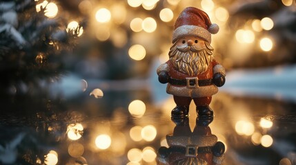 Poster - Christmas Santa Toy Figurine with Reflected Lighting on Blurred Festive Background