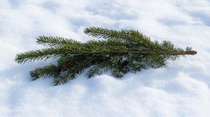 Aufkleber - Snow-covered Christmas tree branch resting on a serene winter landscape with fresh white snow and evergreen foliage.