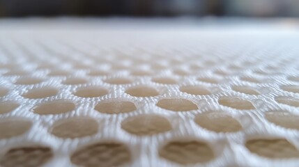 Leinwandbilder - Textured close-up of white nonwoven fusible fabric showing intricate perforations and detailed weave patterns suitable for textile design applications