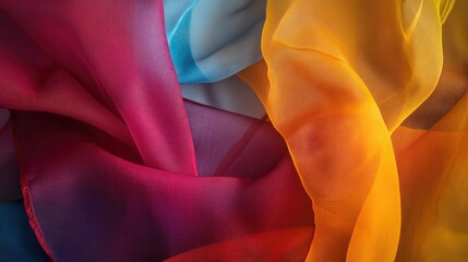 Aufkleber - Colorful silk fabric in vibrant hues artistically folded creating a soft and elegant texture ideal for textile and fashion backgrounds