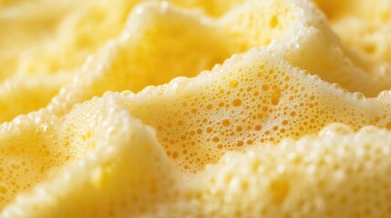 Aufkleber - Yellow sponge texture with bubbles showcasing intricate details and soft, organic patterns in close-up photography.