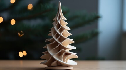 Aufkleber - Festive wooden Christmas tree decoration with soft lighting for holiday celebration ambiance