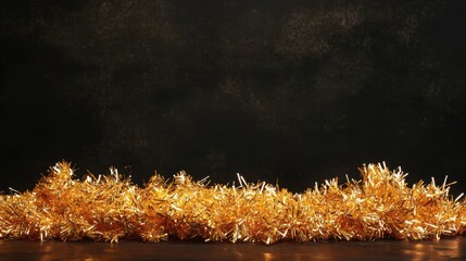 Aufkleber - Golden tinsel garland with a dark background creating a festive mood for Christmas and holiday decorations