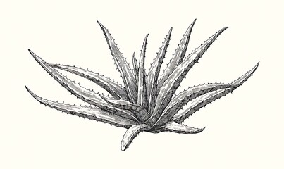 Poster - Detailed Drawing of a Spiky Aloe Vera Plant