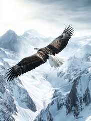 Sticker - Large bird flying over snowy mountains