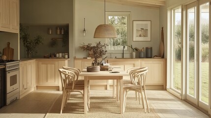 Canvas Print - Light Wood Kitchen Dining Area With Natural Decor