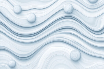 Poster - A serene abstract artwork featuring pastel blue and pink waves intertwined with translucent floating bubbles on a light background