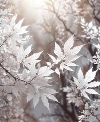 ethereal landscape with delicate white leaves against a soft abstract background, ethereal, white